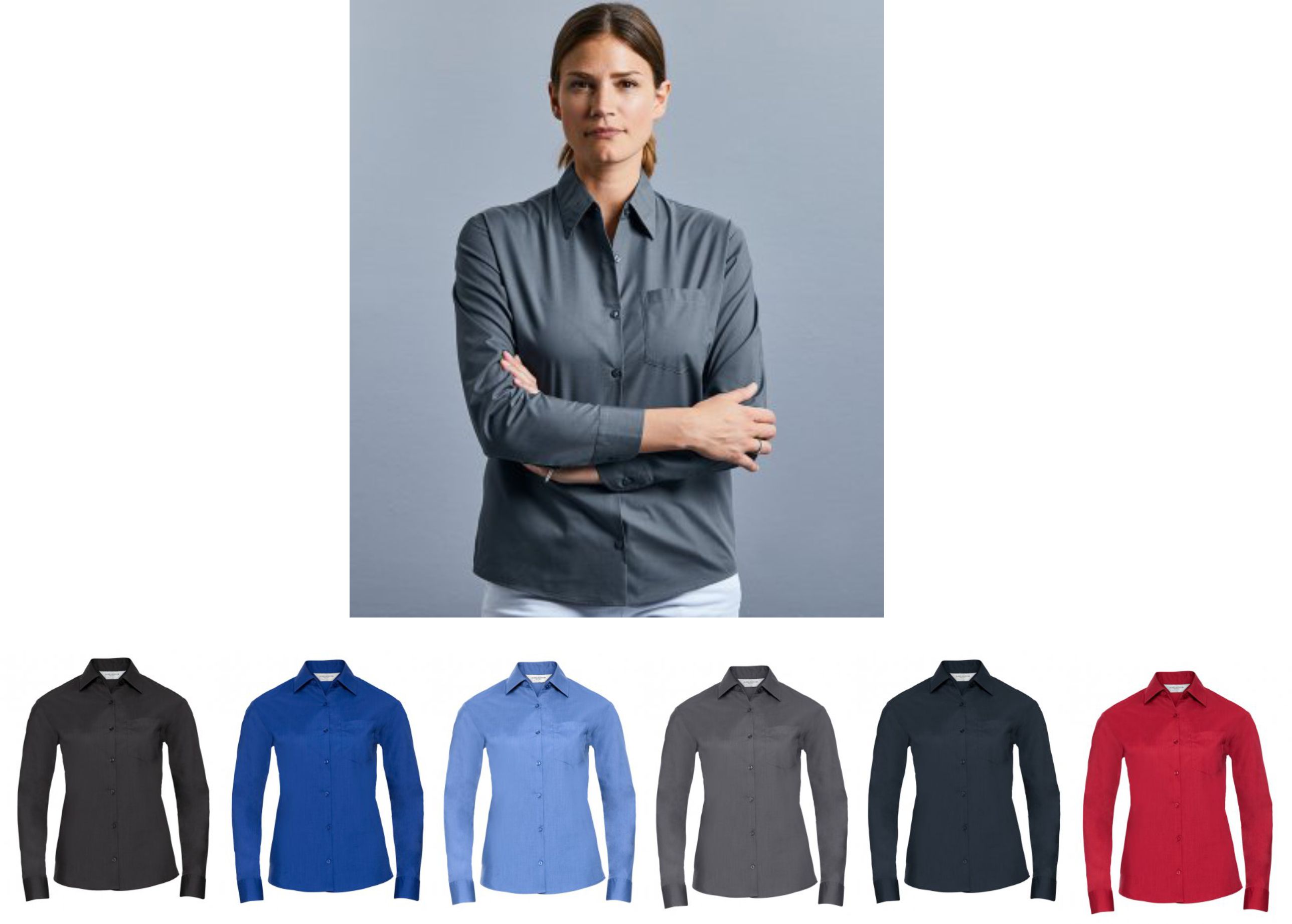 Russell Collection 934F Ladies L/Sleeve Easy Care Poplin Shirt  Russell Collection 934F Ladies L/Sleeve Easy Care Poplin Shirt